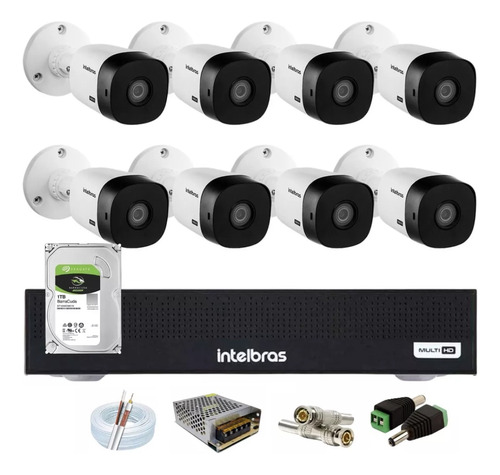 Kit 8 Cameras Intelbras 1120 Dvr 8ch 1008c, Hd 1 Tera Byte