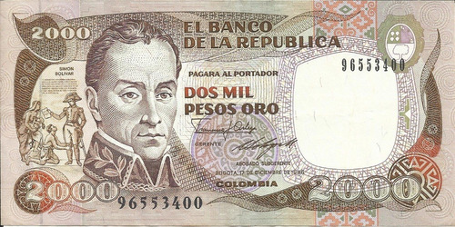 Colombia 2000  Pesos 17 Diciembre 1986 Impreta Thomas De Rue