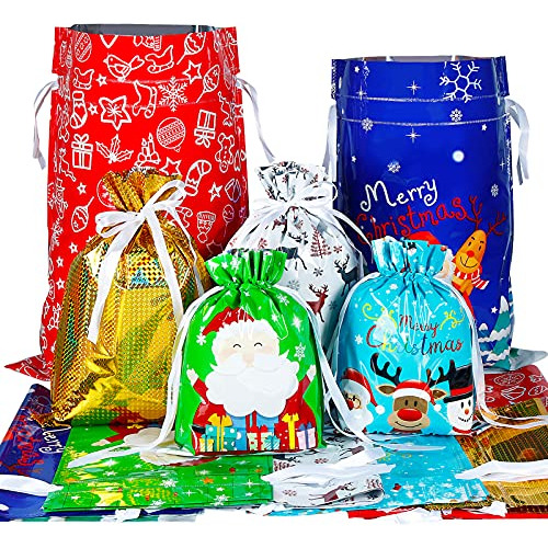 30 Bolsas De Regalo Cordón De Navidad De Tamaños Vari...