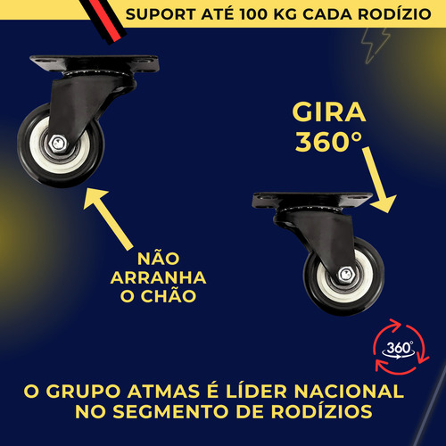 Kit 20 Rodas Rodinhas Rodízios Giratórios Para Móveis Carrinhos Rodas Reforçadas 50mm 2 Polegadas 2000kg Atmas