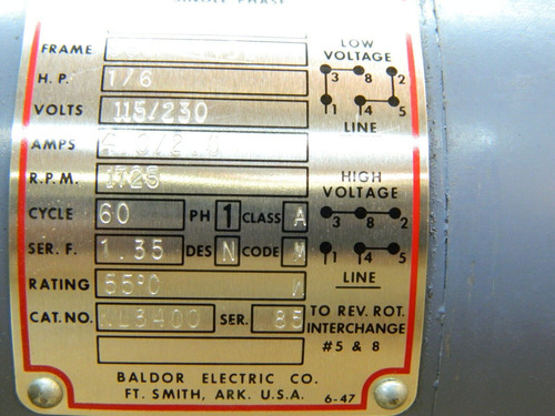 Baldor Electric Motor Kl3400 56c 1/6 Hp 1 Ph 115/2 Ccj