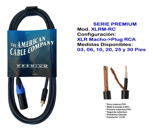 Cable Xlr Macho A Rca 3mt 10p Premium Xlrm-rc American Cable