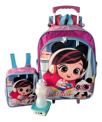 Mochila Infantil Luluca Pandinha Rodinhas Tam G  Lancheira Cor Rosa-chiclete Desenho Do Tecido Personagem