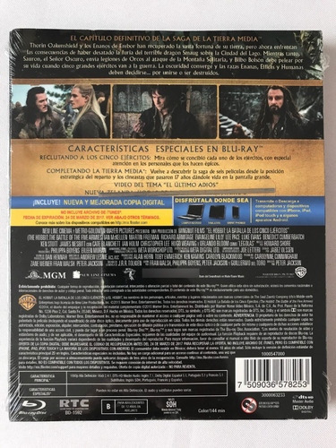El Hobbit La Batalla De Los 5 Ejercitos Bluray Lotr Anillos (Usado)