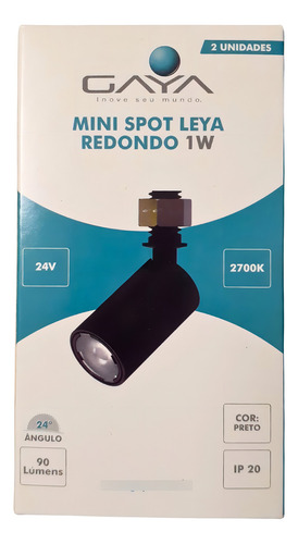 Kit 2 Luminária Teto Mini Spot Leya Redondo 1w 2700k Gaya Estrutura Preta 24v