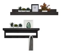 Comprar Kit Repisa + Perchero Estante 80 Biblioteca Madera Especiero Color Negro