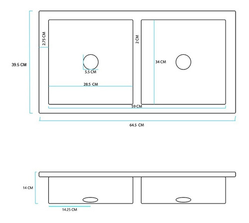 Imagen 2 de 6 de Bacha Doble 60 Cm Acero Inoxidable Cocina Pileta Sin Interes