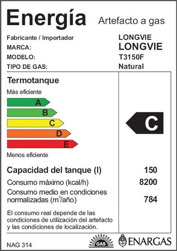 Termotanque A Gas Longvie 150 Litros T3150f