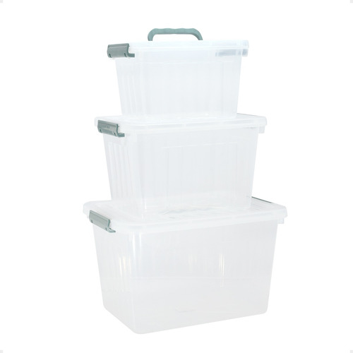 Set X3 Caja Organizadora Plastica Apilables 6lt, 12lt Y 24lt