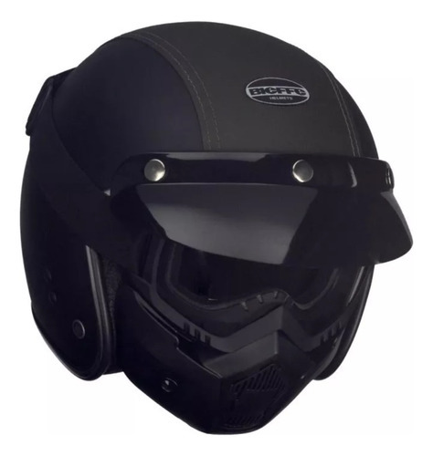 Capacete Aberto Bieffe B45 Revestido Couro Preto Marrom Cor Preto Fosco / Marrom Desenho B-45 Old Scool Tamanho do capacete 60