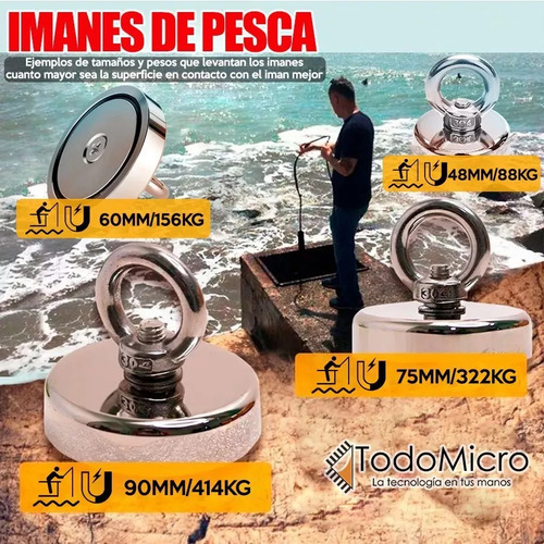 Iman Neodimio Pesca Magnética 75mm 220kg Detector De Metales