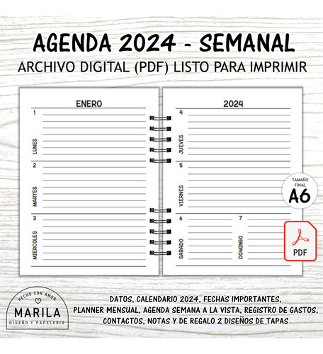 Pdf Agenda Semanal 2024 Imprimible Semana A La Vista / A6