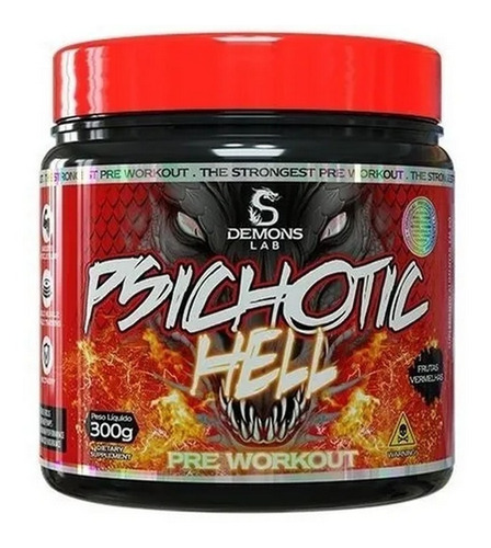 Psichotic Hell (300g - 60 Doses) Demons Lab - Pré Treino Usa Sabor Frutas Vermelhas