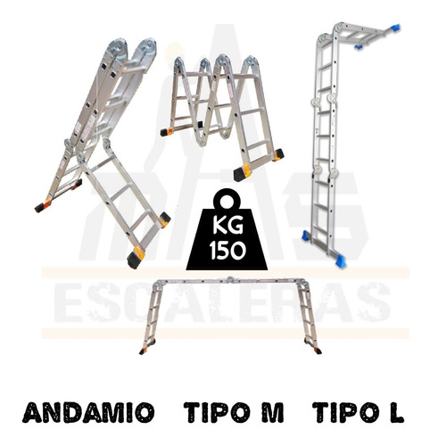 Escalera Multifuncional De 12 Pasos En Aluminio