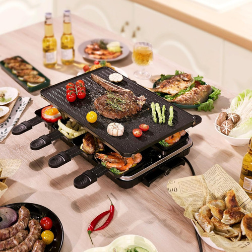 Raclette Eléctrica 2 En 1 Sin Humo 8 Personas 1500w Negro