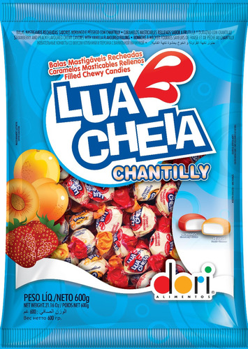 6 Pacotes De Bala Mastigável Lua Cheia Chantilly Dori - 600g