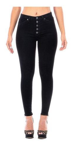 Imagen 3 de 10 de Pantalón Jeans Mujer Negro Mezclilla Stretch Cierre Botones