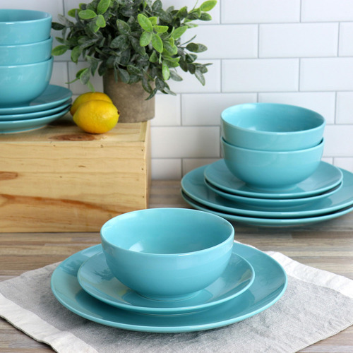 Elama Luna Juego De Vajilla De Porcelana Azul Servicio Para