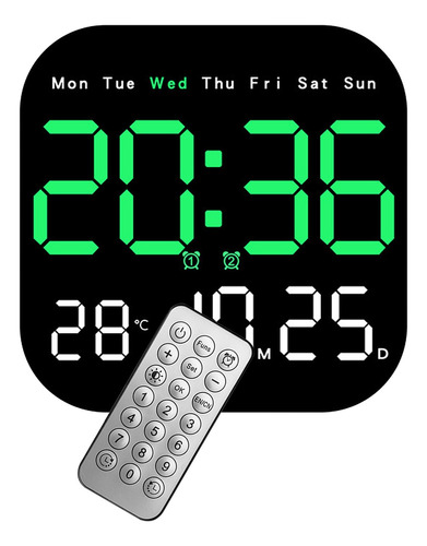 Reloj Despertador Digital Control Remoto Calendario Verde