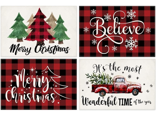 Individuales  De Navidad Para Mesa Decoración Navideña 4 Jgs