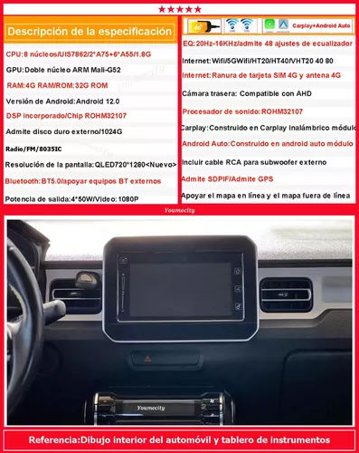 Pantalla para coche con Carplay y Android Auto inalámbrico + cámara trasera  1080P AHD de regalo