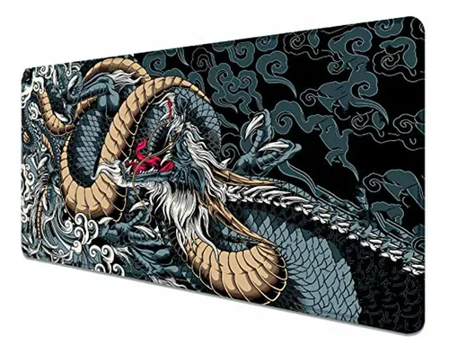Tapete De Ratón Gamer Xl Con Dragón Negro Japonés - 35.4 X 1