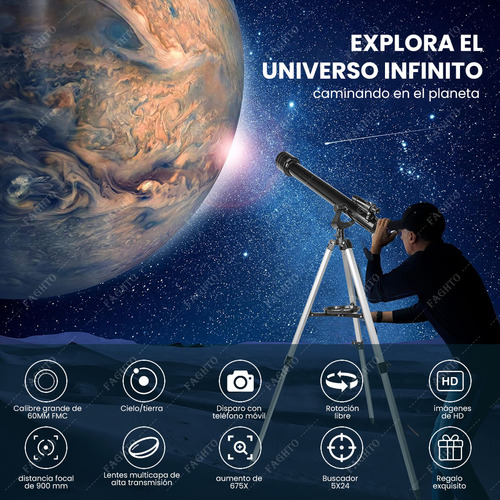 FAGHTO Telescopio Astronómico 45x-675x Profesional Refractor 900mm Con 125cm Trípode Ajustable Y 12 Accesorios Para Niños Adultos Y Principiantes