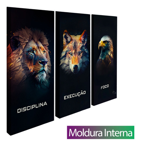 Quadro Disciplina Execução E Foco Geométrico 3 Pçs 135x90cm