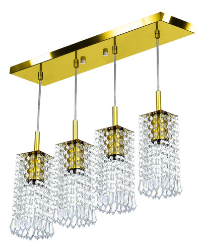 Lustre Pendente Clearcrillic Quadruplo Cristal Acr. Dourado 110v/220v