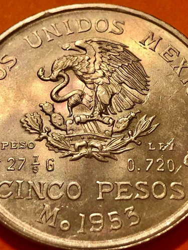 Moneda Plata 5 Pesos Hidalgo Iglesia 27gr Ley 720 + Mon 25 C (Usado)