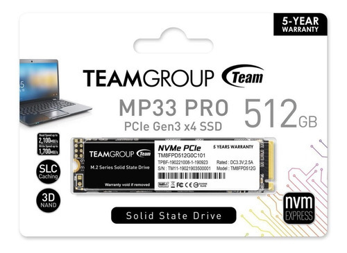 Team Group Mp33 Pro M.2 2280 PCIe Nvme de 512 GB, color negro