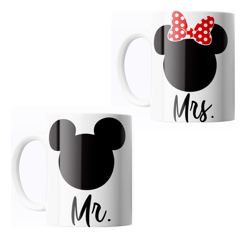 Dúo De Tazas De Cerámica Mickey Y Minnie Amor Parejas 325ml