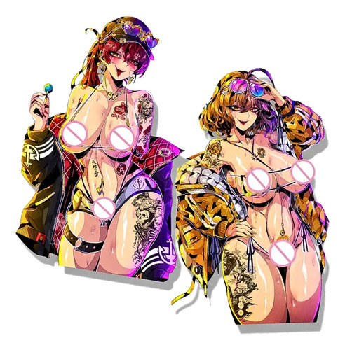 2 Pegatinas Calcomanía Sticker Adulto Anime Waifu Fancy 13cm