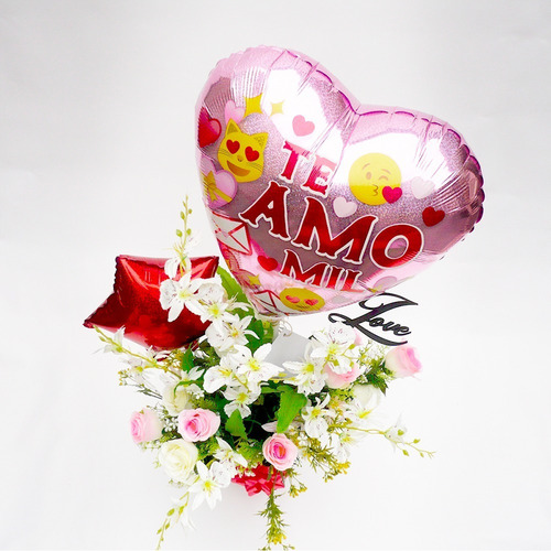 Rosas, Astromelias Artificiales En Base De Metal Blanca
