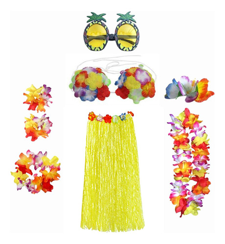 Set De Disfraz De Falda Hawaiana Para Eventos, Disfraz Elega