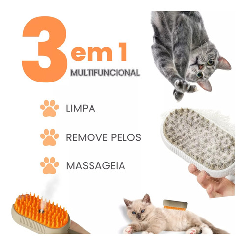 Escova Para Gatos Removedor De Pelos Pet Vapor Com Cabo 360