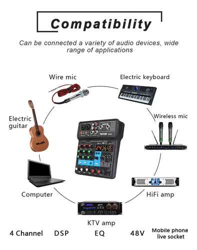Consola Mezclador Sonido 4 Canal Analógica Digital Dj Teyun