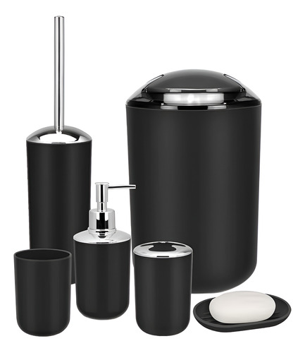 Juego Accesorios Set De Baño 6 Piezas Inoxidable Cepillo Wc Negro