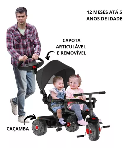 Triciclo Infantil De Passeio 2 Lugares Bandeirante Haste Direcionável Carro  De Passeio