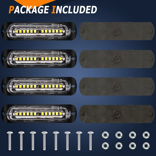 4 Luces Led Intermitentes Para Parrilla, 12 Led, Color Ámbar