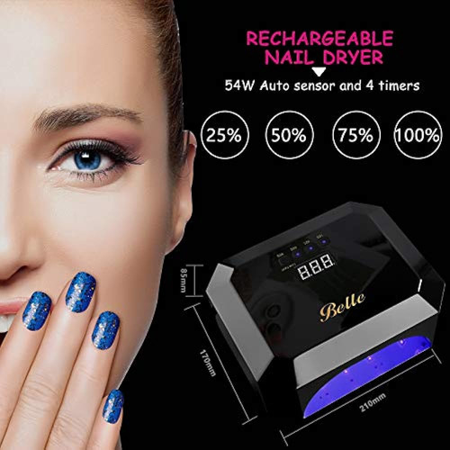 Lámpara De Uñas De Gel Uv Recargable, Belle 54w Secador De U