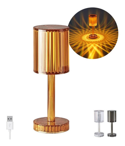 Lámpara Velador Led Recargable Usb Táctil Dimmer Cristales Color de la estructura Naranja