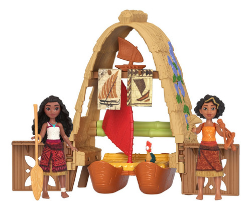 Mattel Disney Moana 2 Juguetes, Moana & Loto's Workshop Playset Con 2 Muñecas Pequeñas, Figura Heihei, Barco Flotante Y 5 Accesorios
