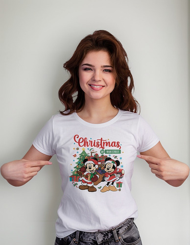 Playera Dama Navidad Dn Mickey Minnie P789