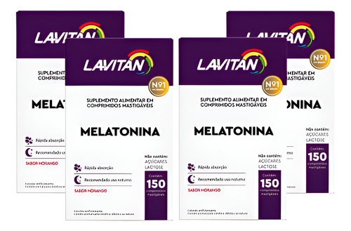Lavitan Melatonina Morango Kit 4 Cx De 150 Comprimidos Cada