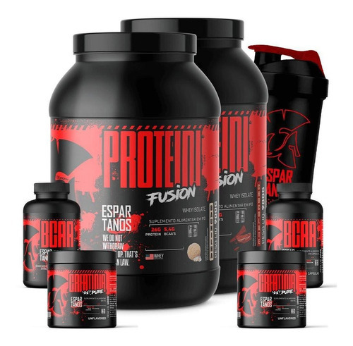 Combo Duplo Whey Fusion + 2x Bcaa + 2x Creatina + Shaker Sabor Baunilha e chocolate