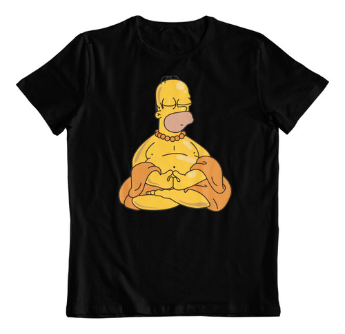 Polera Negra De Algodon Homero Simpson Buda Meditando Arte