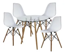 Comprar Set Comedor Mundo In Cristal 4 Sillas Eames Redondo 80cm Color Blanco Diseño de la tela de las sillas Liso