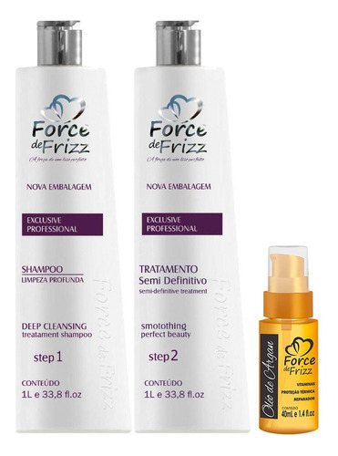 Force Frizz Escova Semi Definitiva 2x1000ml + Argan Brinde