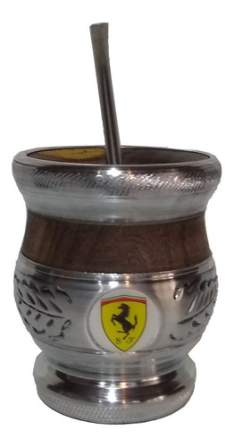 Mate Madera Algarrobo Y Aluminio Ferrari Con Bombilla